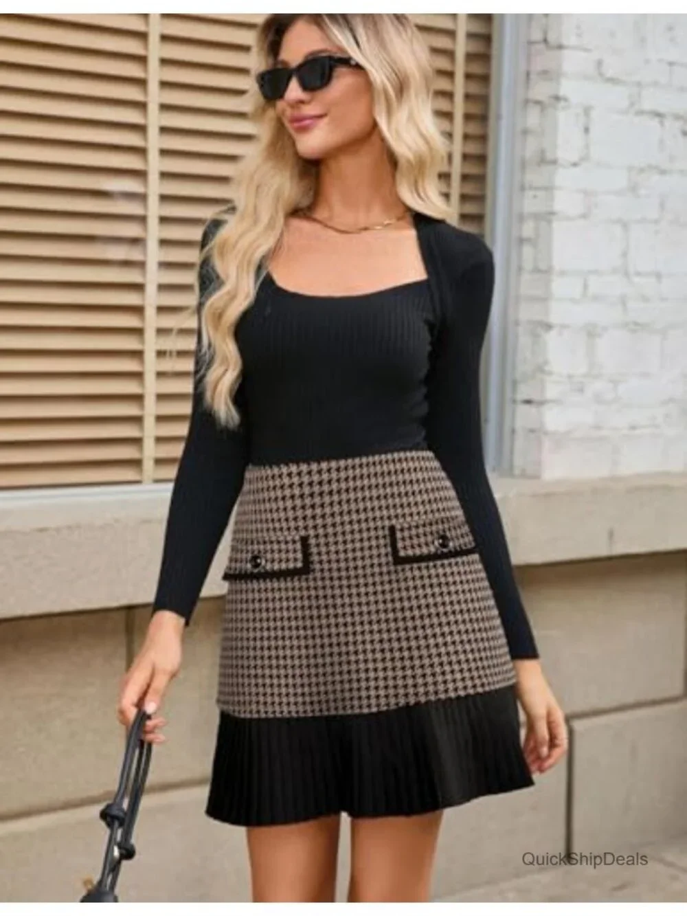 Plaid Mini Skirt High Waist Pleated A-Line Casual Work Office Skirt